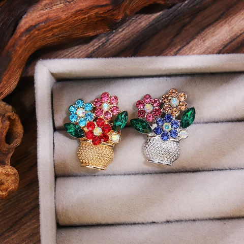 Spilla A Cesto Di Fiori In Lega Con Strass Colorati Vintage Stile Coreano Per Decorazione Di Abiti E Cappotti Da Donna