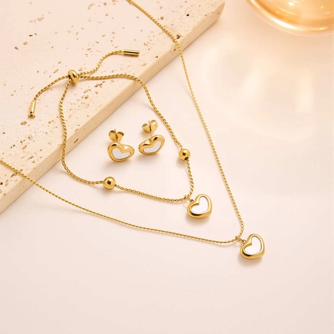 Heart Pendant Necklace Stainless Steel Mother Of Artificial Pearl Inlay Gold Plated Elegant Jewelry Women Fashion