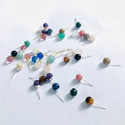 Natürliche Kristallstein Ohrstecker Mit 925 Sterling Silber Ohrstecker-Stift Polierte Runde Edelstein Ohrschmuck Für Damen