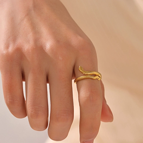 Anillo De Serpiente Acero Inoxidable Chapado En Oro 18K Ajustable Abierto Vintage Animal Punk Gótico Joyas Mujer