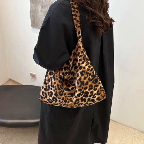 Leopard Print Canvas Tote Bag For Women Large Capacity Shoulder Bag Fashion Simple Handbag For Daily Work Commute