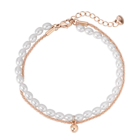 Double Layer Titanium Steel Artificial Pearl Bracelet For Women Elegant Gold Silver Plated Fashion Jewelry Adjustable Hand Chain