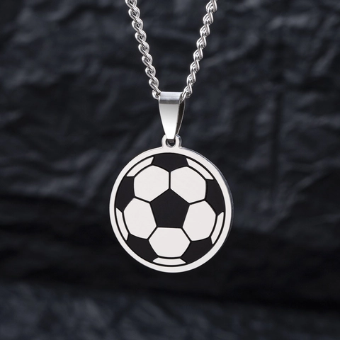 Voetbal Hanger Ketting Roestvrij Staal Ronde Sport Sieraden Zilver Zwart Emaille Unisex Hip Hop Stijl