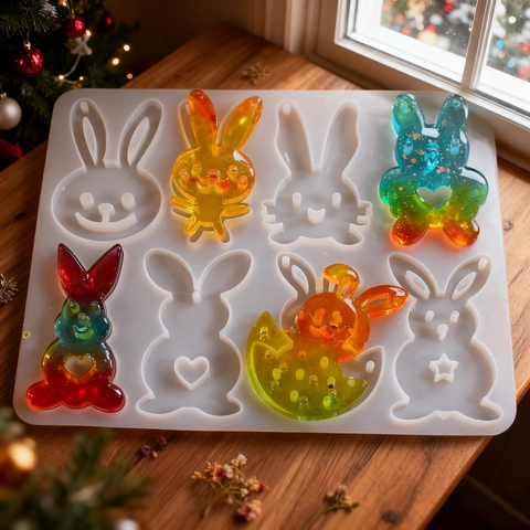Molde De Silicona Para Resina DIY Navidad Pascua Conejo Copo De Nieve Colgante Herramienta De Artesanía