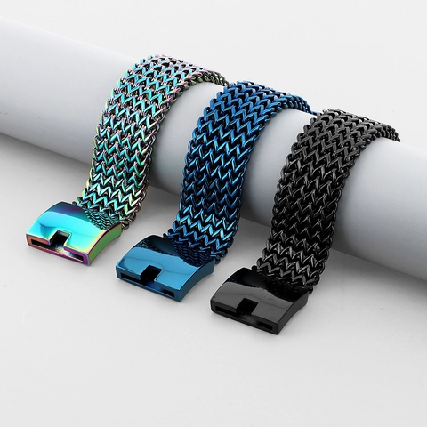 Bracciale Da Uomo In Acciaio Al Titanio Maglia Intrecciata Catena Franco Pesante Gioielli Maschili Hip Hop Con Fibbia Quadrata