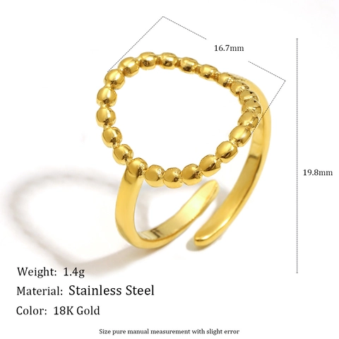 Anello Aperto Acciaio Inossidabile Placcato Oro 18K Bordo Perlato Forma O Regolabile Design Di Nicchia Gioielli Da Donna