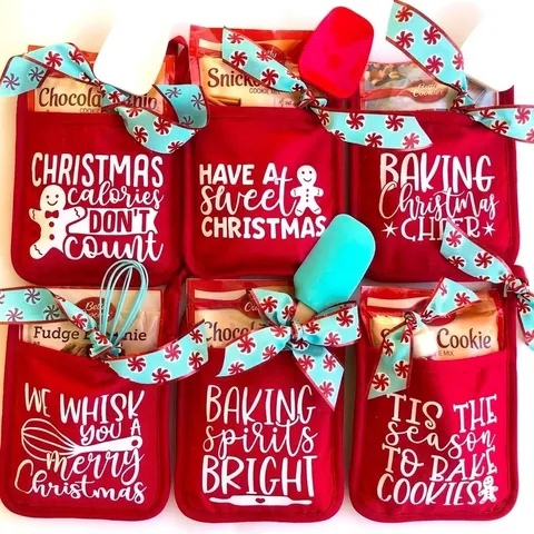Presine Di Natale Tessuto Trapuntato Resistente Al Calore Con Tasca Anello Per Appenderle Rosso Festivo Cucina Vacanze Stampa Slogan