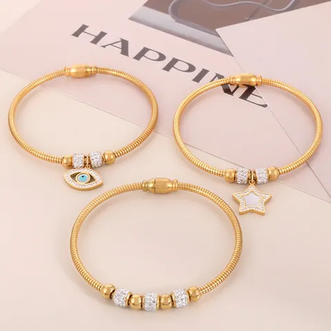 Bracciale Catena Serpente Magnetico In Acciaio Inossidabile Placcato Oro Con Strass Stella Malocchio Gioielli Moda