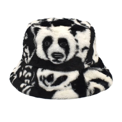 Cappello Alla Pescatora Invernale Caldo In Finta Pelliccia Di Coniglio Con Motivo Panda Peluche Morbido Unisex