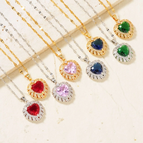 Simple Stainless Steel Heart Pendant Necklace For Women Zirconia Inlaid Copper Heart Charm Elegant Jewelry Fashion Chain