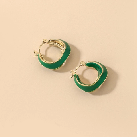 Vintage Geometric Irregular Hoop Earrings Alloy Enamel Drip Oil Minimalist Commuter Style Fashion Jewelry For Women