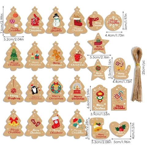 Etichette Regalo Natale Carta Kraft Etichette Appese Ornamenti Merry Christmas Decorazione Festa DIY Cordino