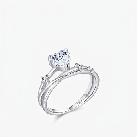 Anello In Moissanite A Forma Di Cuore Argento Sterling 925 Fascia Intrecciata Zirconia Cubica Gioielli Eleganti Da Donna
