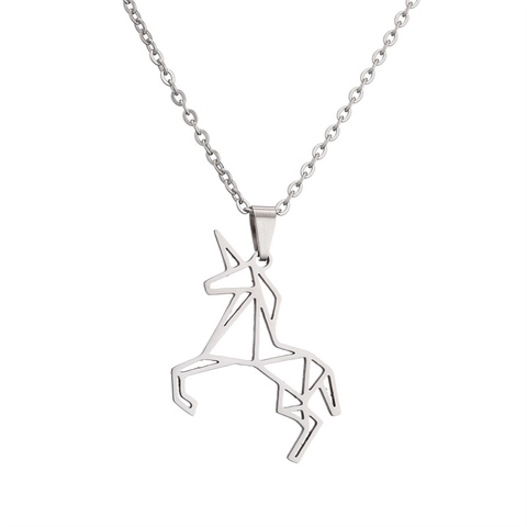 Collar Con Colgante De Animal De Acero Inoxidable Origami Geométrico Elefante Ciervo Unicornio Joyería Para Mujer Hombre