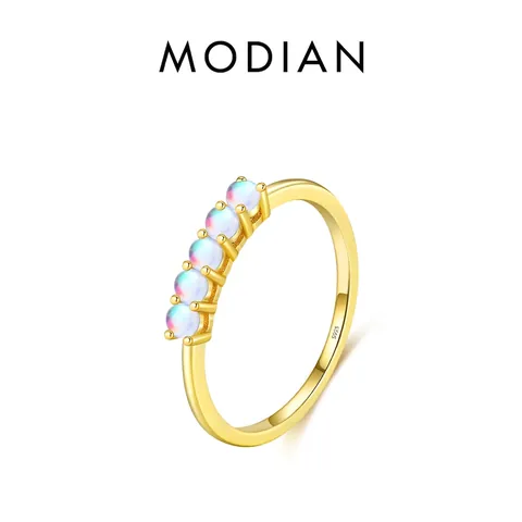 925 Sterling Silver Ring With Moonstone Iridescent Round Stones Elegant Gold Plated Delicate Jewelry For Women