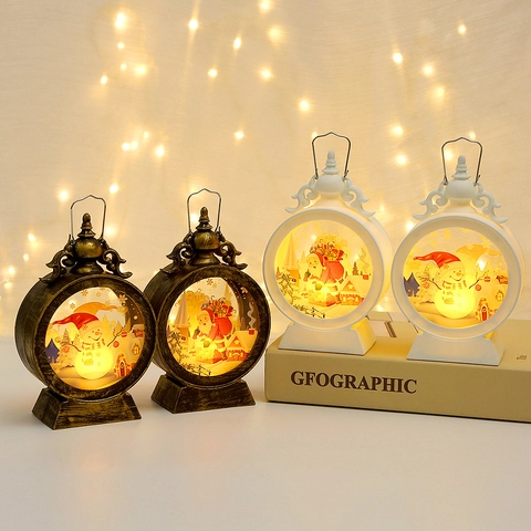 Weihnachts LED Laterne Nachtlicht Retro Acryl Glas Warmes Licht Heimdekoration Europäischer Stil Weihnachtsmann Schneemann Muster