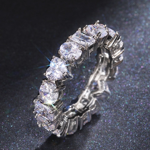 Copper Eternity Ring Heart Rectangle Round Cubic Zirconia Sparkling Fashion Jewelry For Women
