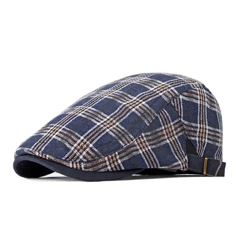 Gorra Plana Retro Británica Unisex De Cuadros Algodón Transpirable Ajustable Boina Ivy Para Protección Solar