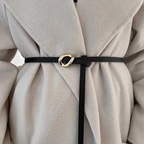 Cintura Sottile Da Donna In Pelle PU Fibbia In Metallo Dorato Irregolare Accessorio Punk Minimalista Vintage