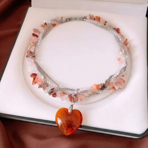 Heart Necklace Multi Layer Beaded Copper Glass Natural Stone Bohemian Vintage Jewelry Accessory For Women