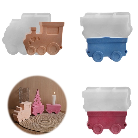 Locomotive Train Carriage Silicone Mold DIY Aromatherapy Candle Holder Plaster Ornament Star Heart Craft Tool