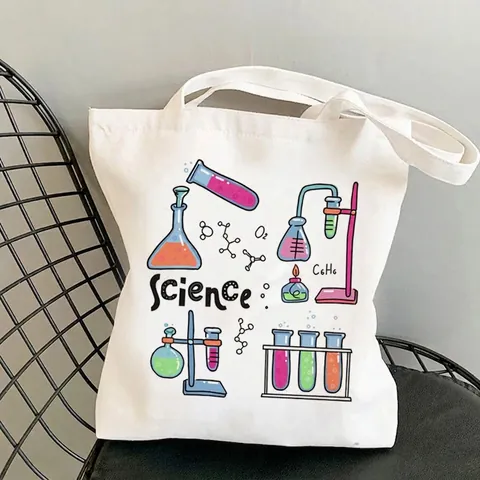 Bolsa De Lona Con Estampado De Ciencia Química Matemáticas Física Para Estudiantes Bolso De Hombro Informal Estético