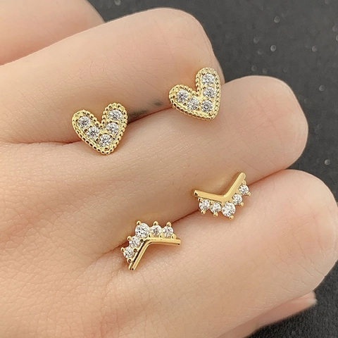 Trendy Copper Zirconia Heart Shaped Stud Earrings For Women Individual Style Daily Wear Electroplated Zirconia Earrings Jewelry Gift