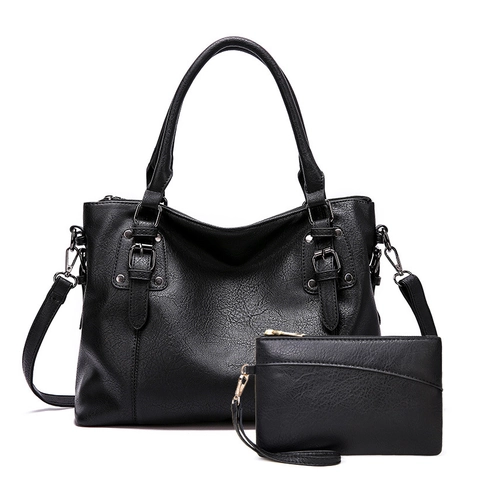 Women PU Leather Tote Bag Set Minimalist Large Capacity Tote Shoulder Crossbody Bag With Clutch Purse For Daily Commute