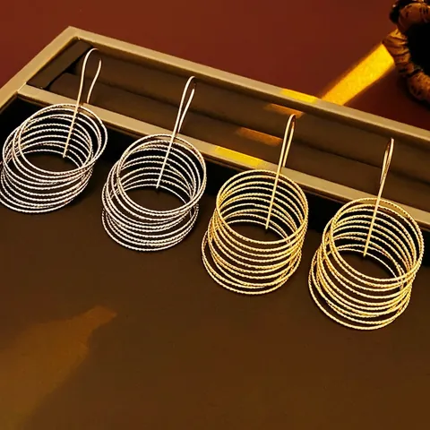 Multi Layer Hoop Earrings With Silver Earring Post Geometric Textured Round Spiral Drop Dangle Modern Elegant For Women