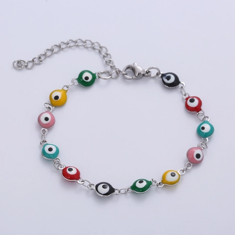 Bracciale Malocchio Acciaio Inossidabile Ciondoli Smalto Colorato Catena Regolabile Gioielli Portafortuna Donna