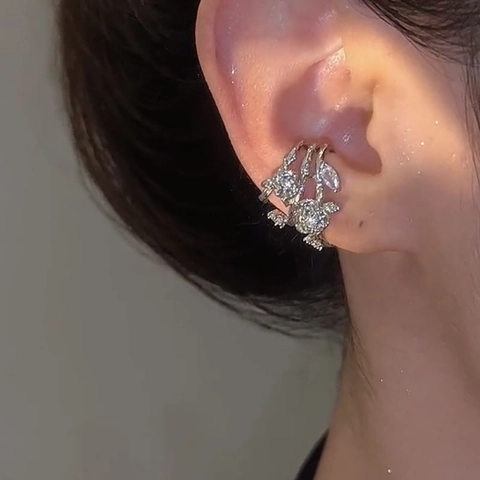 Zirkoon Bloem Ear Cuff Zonder Piercing Meerlaagse Koperen Oorbellen Voor Dames Elegante Lichte Luxestijl