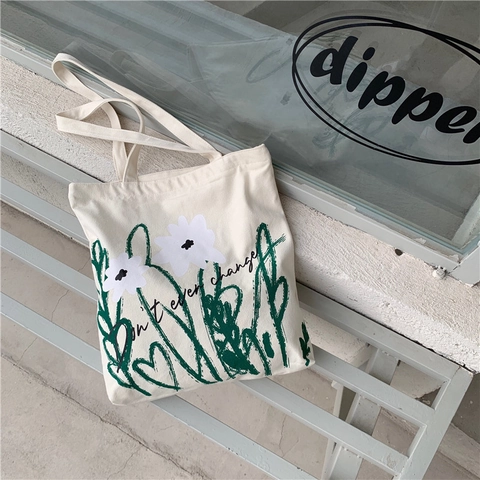 Canvas Tote Bag Große Kapazität Blumen Grafik Druck Schulter Handtasche Für Damen Student