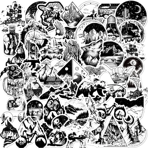 Black White Outdoor Adventure Stickers Waterproof Vinyl Decals For Suitcase Laptop Motorcycle Gothic Punk Style