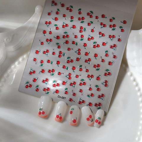 3D Embossed Cherry Nail Stickers Jelly Texture Waterproof French Style DIY Nail Art Decals For Women And Children