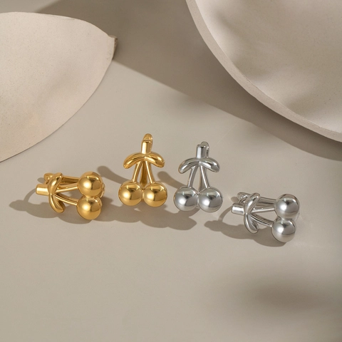 Pendientes De Cereza Acero Inoxidable Chapado En Oro 18K Impermeable Hipoalergénico Joyas De Frutas Para Mujeres