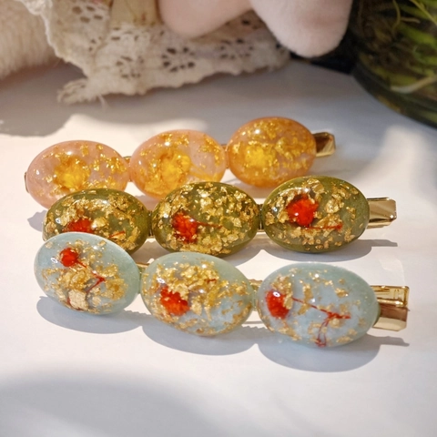 Harz Haarklammern Mit Trockenblumen Goldfolie Elegant Koreanischer Stil Transparente Seiten Haarnadeln Für Damen