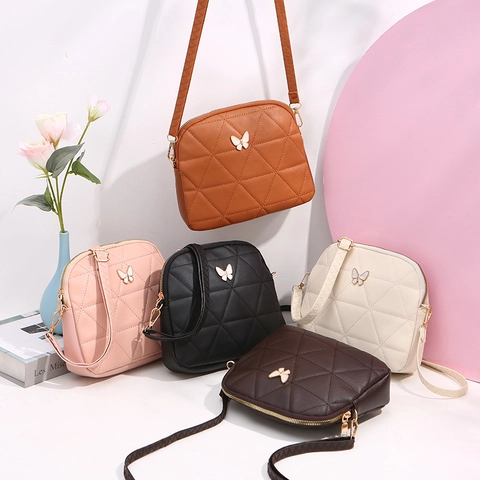 Dames Gewatteerde Shell Crossbody Tas PU Leer Geometrisch Patroon Metalen Vlinder Decor Ritssluiting Mode Casual