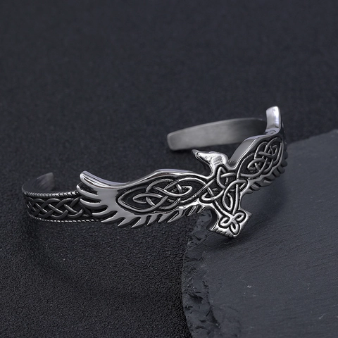 Stainless Steel Eagle Viking Open Cuff Bracelet Vintage Nordic Celtic Knot Animal Bangle Jewelry For Men Women