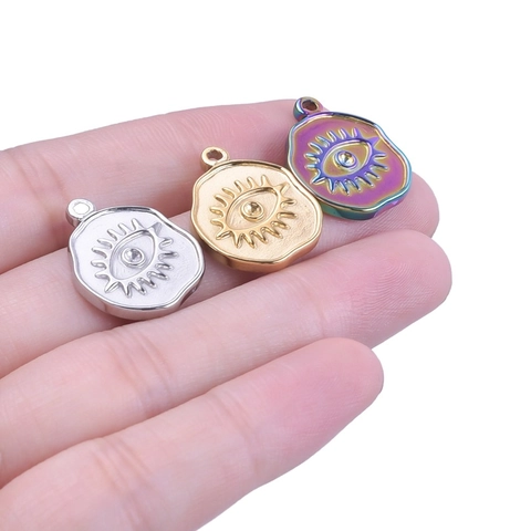 Evil Eye Round Pendant Stainless Steel Irregular Embossed Relief Charm For Necklace Bracelet DIY Jewelry Making