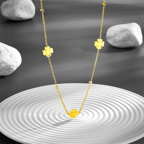 Kleeblatt Blume Anhänger Halskette Edelstahl Vergoldet Strass Elegant Mode Schmuck Für Damen