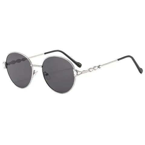 Vintage Round Sunglasses Metal Frame Rhinestone Temple UV Protection Fashion Eyewear For Women