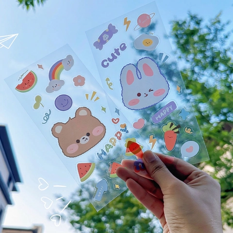 Cute Cartoon Animal Stickers Waterproof Transparent PVC Decorative Decals For Water Bottle Journal Laptop Phone Case