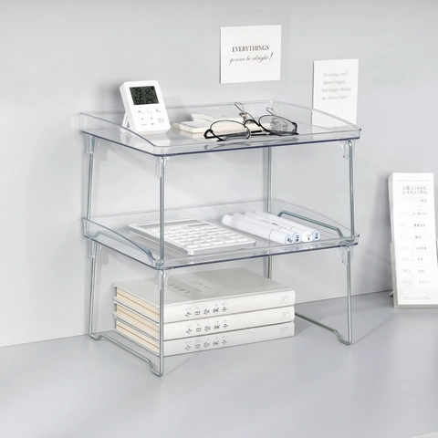 Desktop Storage Rack Transparent Acrylic Multi Tier Foldable Shelf Metal Legs Organizer For Office Kitchen Vanity