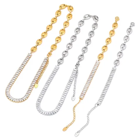 Collier Épissage en Acier Inoxydable Zirconia Grain de Café Maillon Mariner Choker Ras du Cou Pendentif Géométrique Strass Bijoux pour Femmes