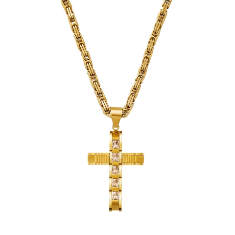 Collar Con Colgante De Cruz De Acero Inoxidable Para Hombres Mujeres Circonita Incrustada Cadena Bizantina Joyería Religiosa