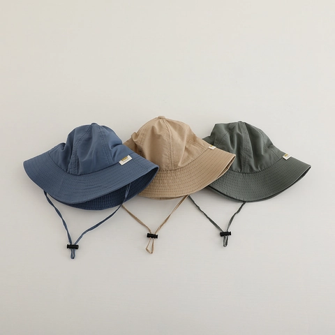 Kids Bucket Hat Polyester Sun Protection Wide Brim Adjustable Windproof Rope Outdoor Minimalist Boys Girls