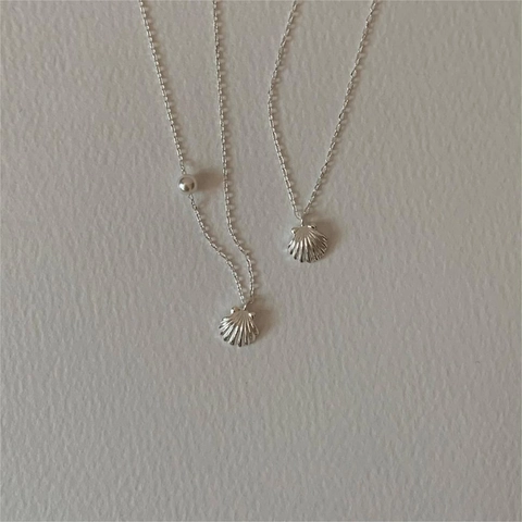 925 Sterling Silver Necklace Shell Pendant With Artificial Pearl Minimalist Korean Style Jewelry For Women Summer Beach Elegant