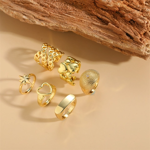 Vintage Herz Stern Kupfer Ringe Verstellbar Offen Geometrisch Böhmisch Gold Vergoldet Modeschmuck Für Damen