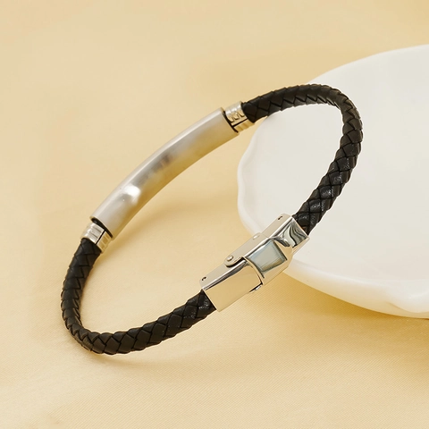 Bracciale Uomo Pelle Intrecciata Acciaio Inossidabile Motivo Geometrico Stella Stile Vintage Punk Gioiello Regalo