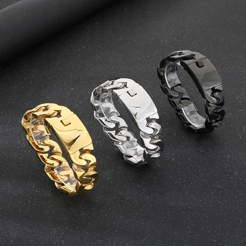 Pulsera De Eslabones Cubanos Para Hombre Acero Inoxidable Ancha Pulida Punk Hip Hop Joyería